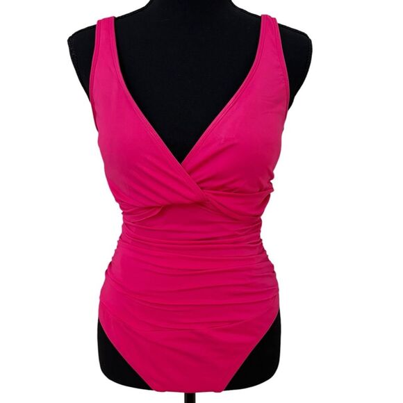 Lauren Ralph Lauren twist front underwire one piece swimsuit pink size 14 - Picture 1 of 7